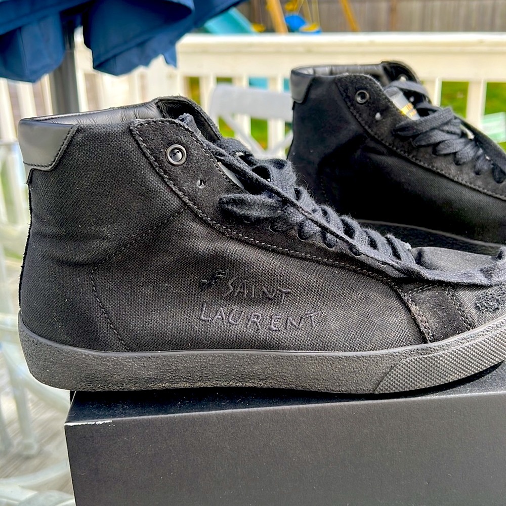 (SOLD) SAINT LAURENT SL/06 M Black Canvas and leather  distressed Sneakers - Picture 3 of 15